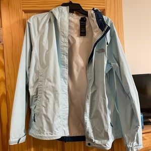 Ice blue women’s north face rain jacket